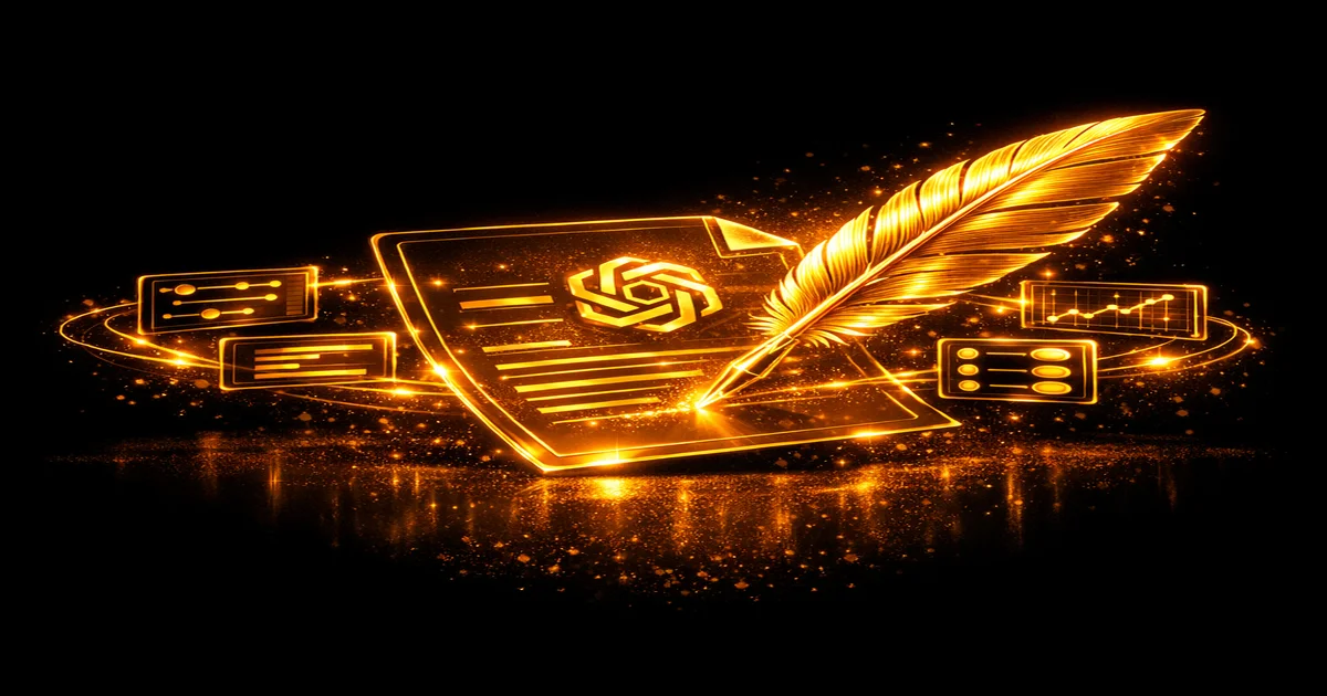 Blogartikel schreiben mit ChatGPT - Goldener Cursor auf dunklem Dokument