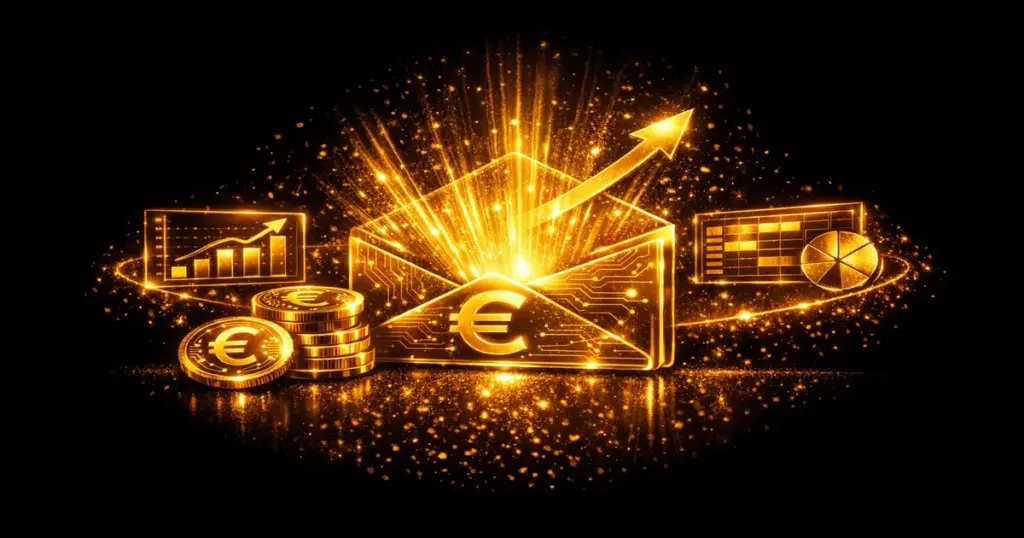 Mit KI-Tools Geld verdienen - Goldene Muenzen und KI-Symbole