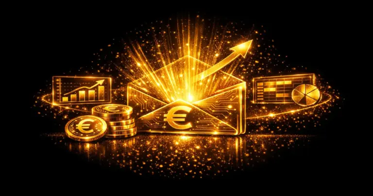 Mit KI-Tools Geld verdienen - Goldene Muenzen und KI-Symbole