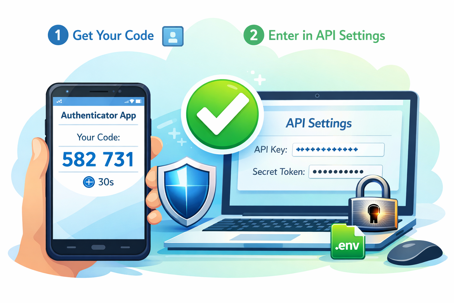API-Schluessel erstellen und 2FA einrichten - Authenticator App mit Code und .env-Datei Anleitung
