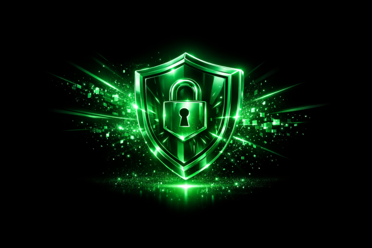 OpenClaw Sicherheit Datenschutz Schutzschild mit Schloss in Gruen-Neon auf schwarzem Hintergrund
