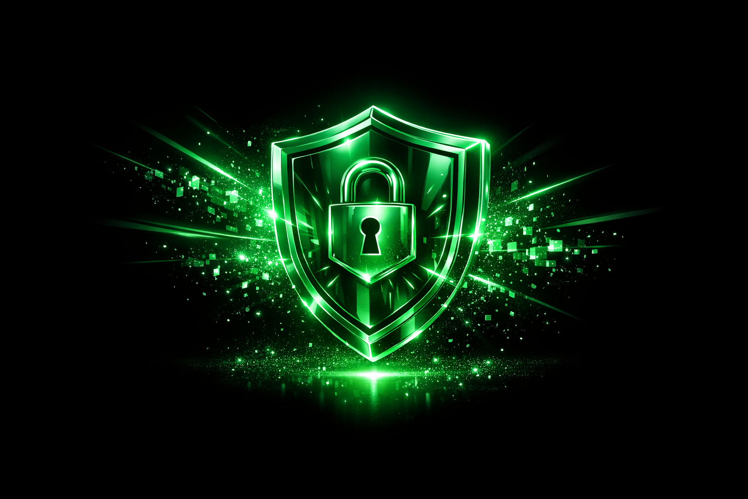 OpenClaw Sicherheit Datenschutz Schutzschild mit Schloss in Gruen-Neon auf schwarzem Hintergrund